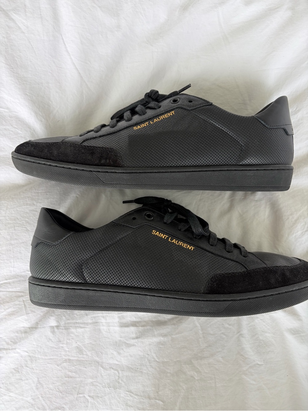 Saint Laurent Black Perforated Leather & Suede Low-Top Sneakers - Picture 3 of 8